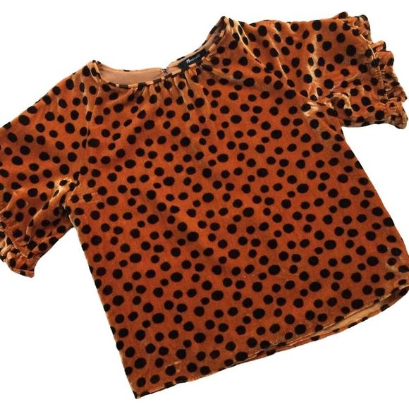 MADEWELL Velvet Memento Ruffle-Sleeve Top in Leopard Dot Shirt Size S - Picture 2 of 9